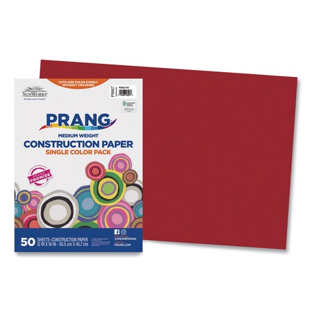 Sunworks Construction Paper, 58lb, 12 x 18, Holiday Red, PK50 9907